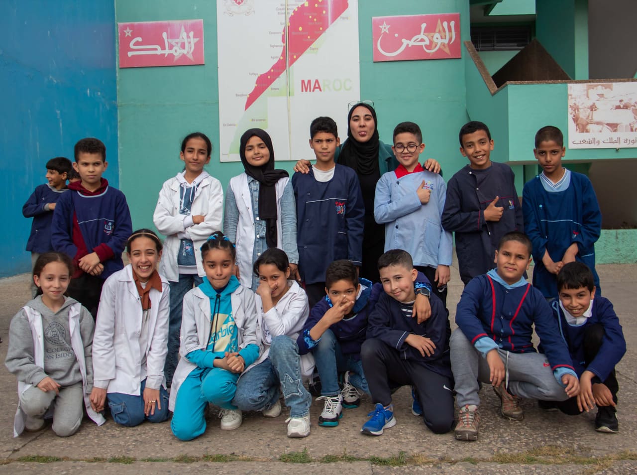 A group of students in the school courtyard