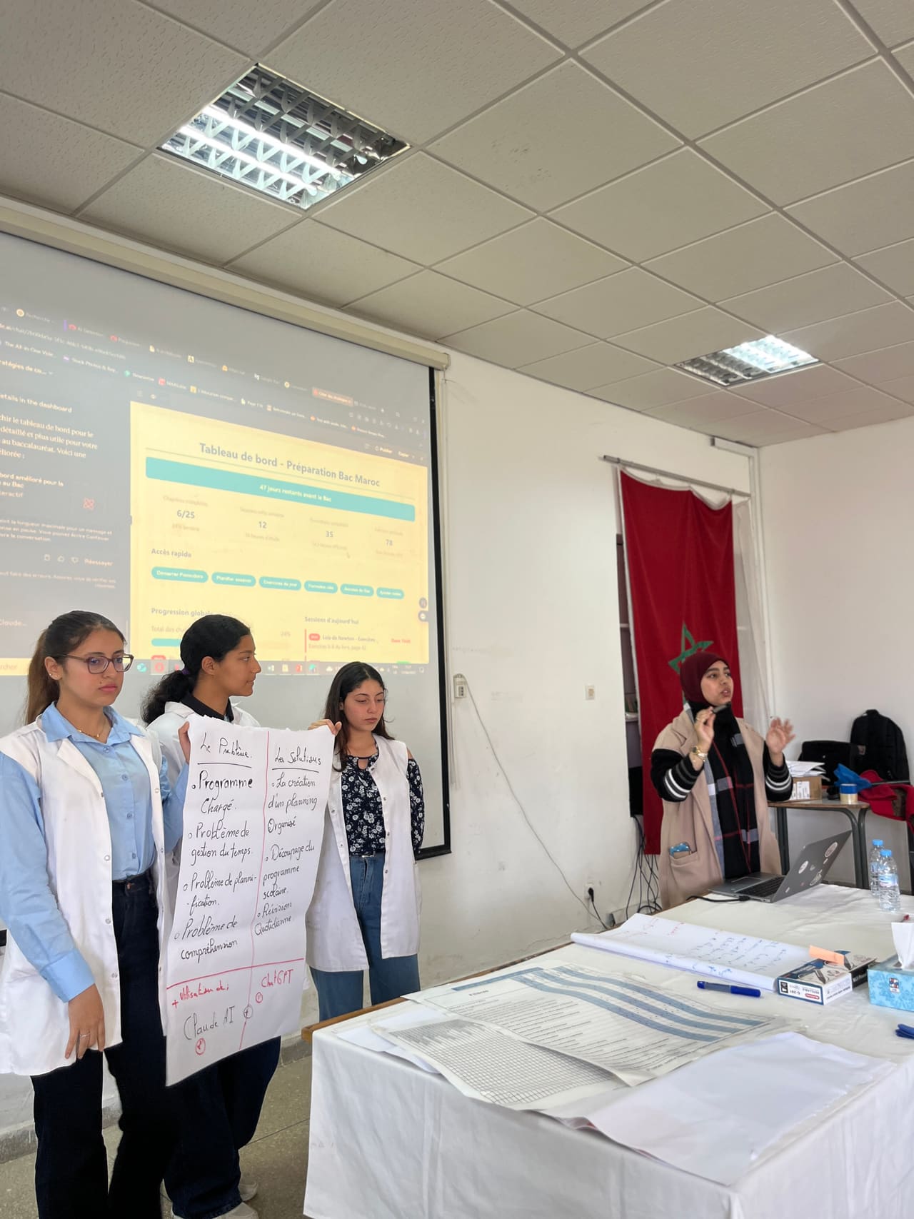 Students presenting their posters to the room