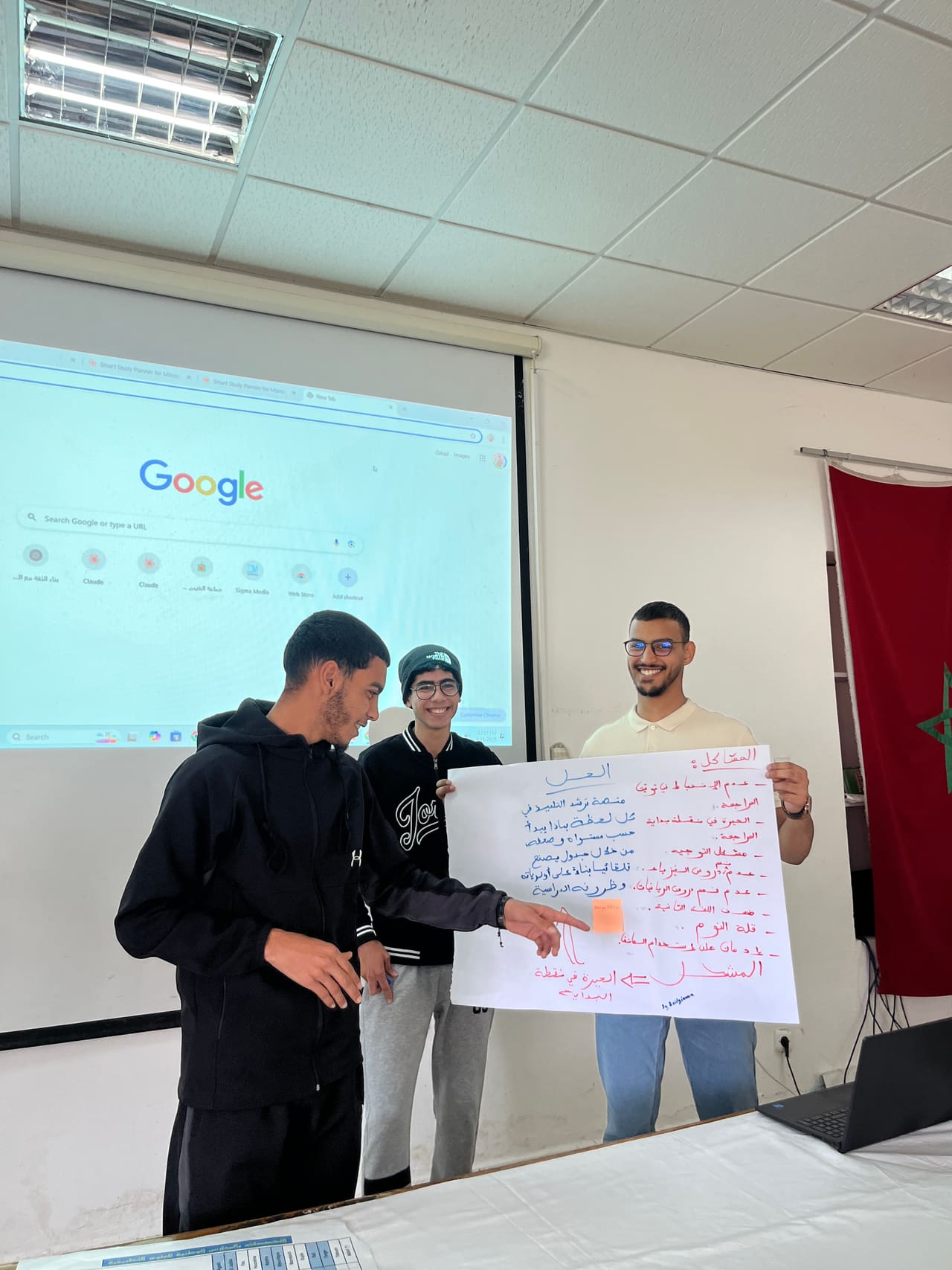 High-school students presenting at the projector